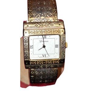Geneva bangle style wrap gold tone slip on decorative bracelet wrist watch